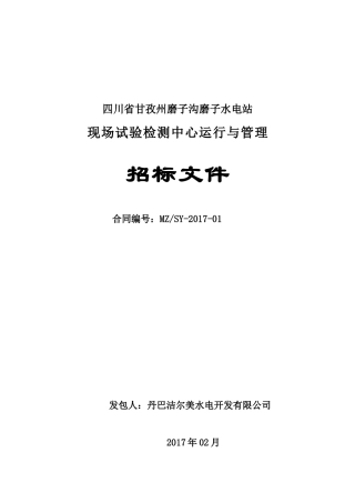 水电站现场试验检测中心运行与管理招标文件