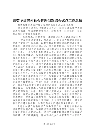 那劳乡那宾村社会管理创新综合试点工作总结