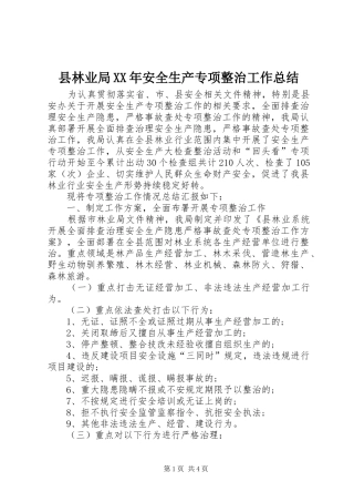 县林业局安全生产专项整治工作总结