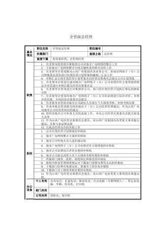 企管副总经理岗位说明书