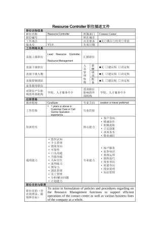 人力资源-Resource Controller岗位说明书