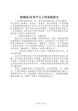 防疫站XX年个人工作总结范文