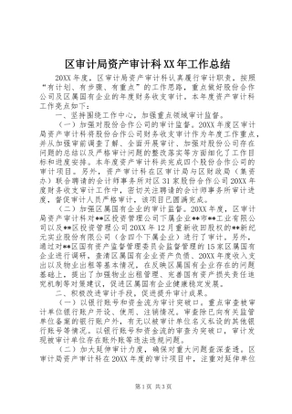 区审计局资产审计科工作总结