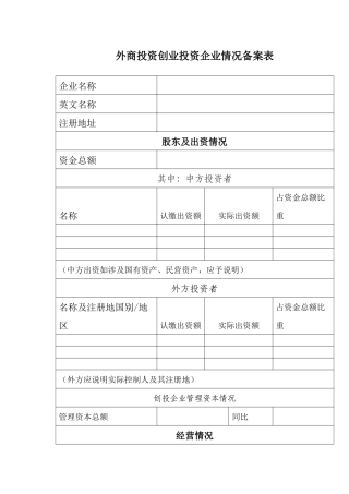 外商投资创业投资企业情况备案表