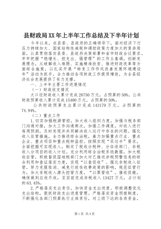 县财政局上半年工作总结及下半年计划