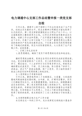 电力调通中心支部工作总结暨申报一类党支部自检