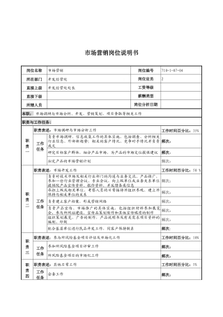中船重工研究所开发经营处市场营销岗位说明书