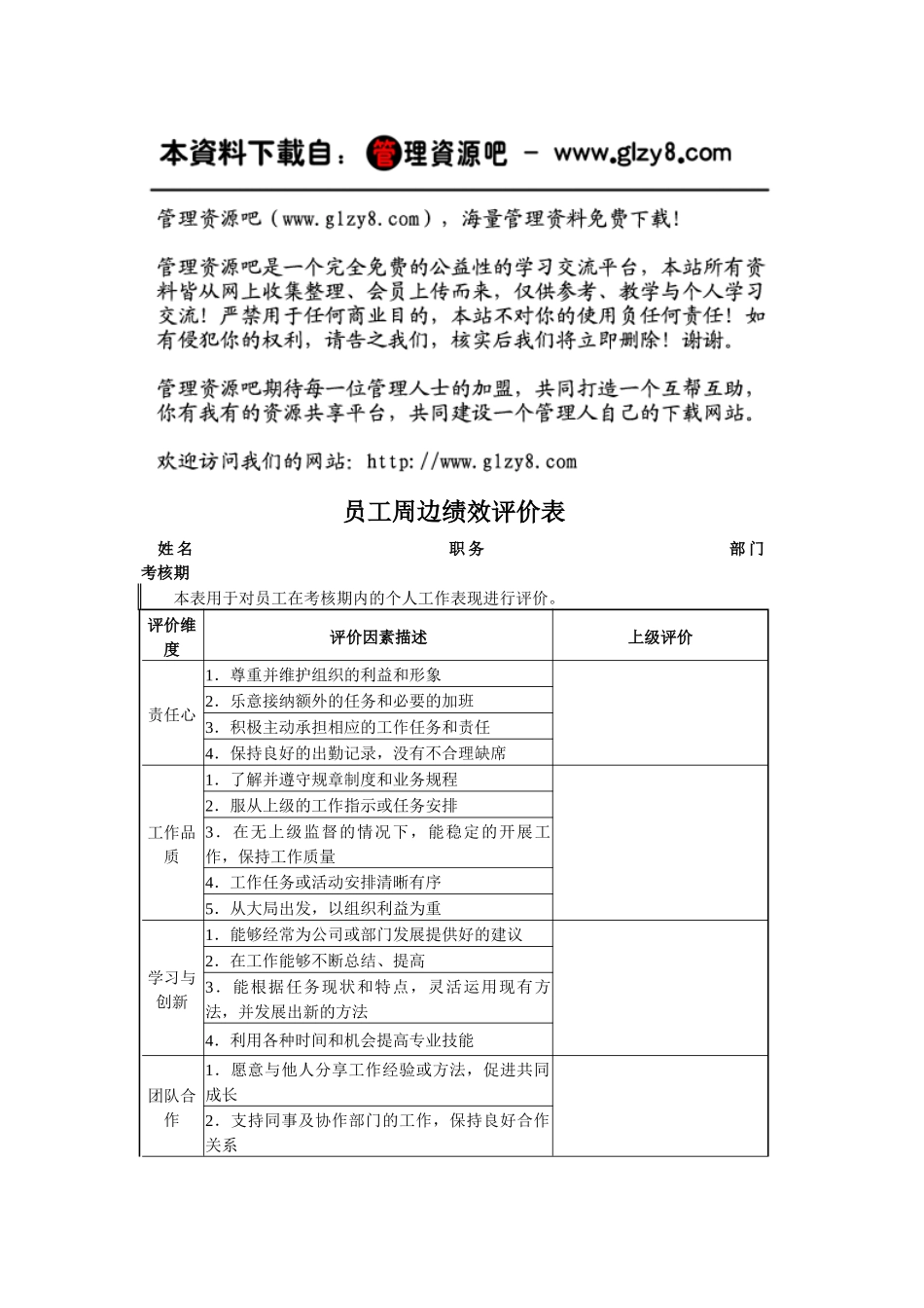 员工周边绩效评价表_第1页