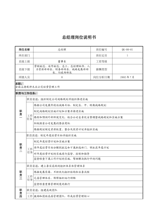 乾坤木业公司总经理岗位说明书