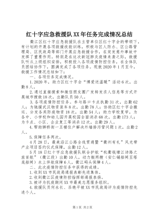 红十字应急救援队XX年任务完成情况总结