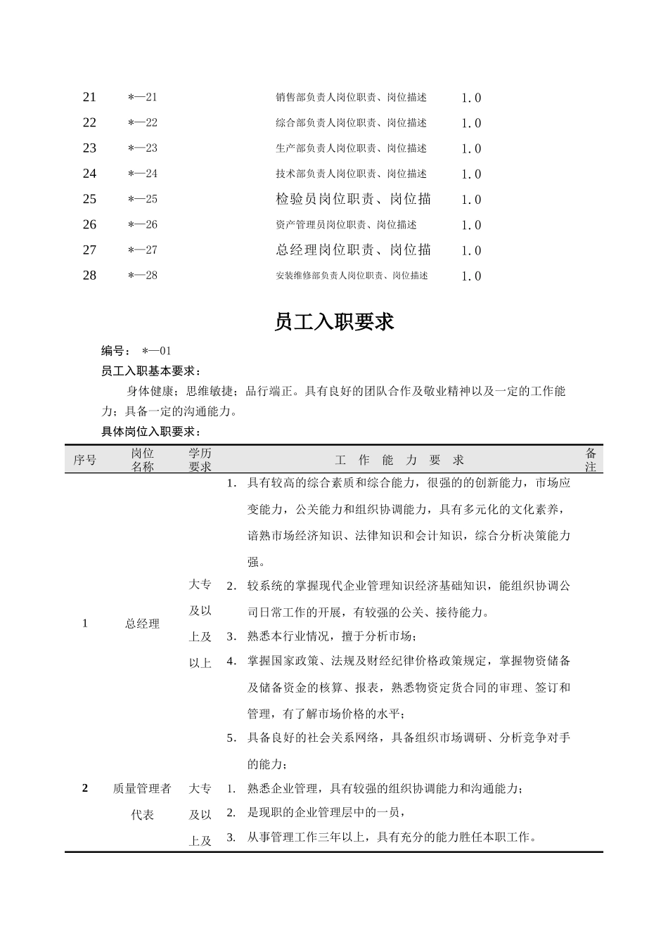 天津某公司员工入职要求及岗位职责_第2页