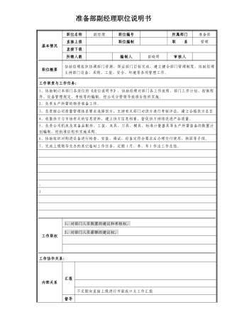 准备部副经理职位说明书