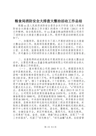 粮食局消防安全大排查大整治活动工作总结