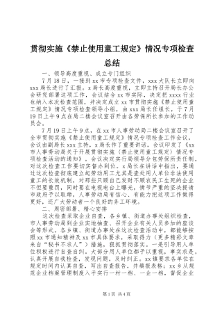 贯彻实施《禁止使用童工规定》情况专项检查总结