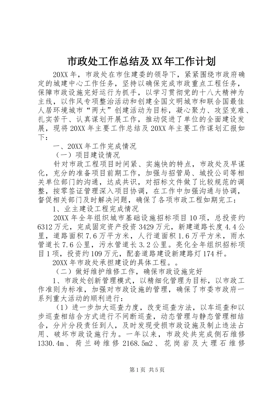 市政处工作总结及工作计划_第1页