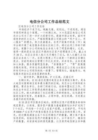 电信分公司工作总结范文