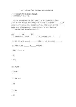 中考语文期末专题复习修辞手法及运用训练及答案