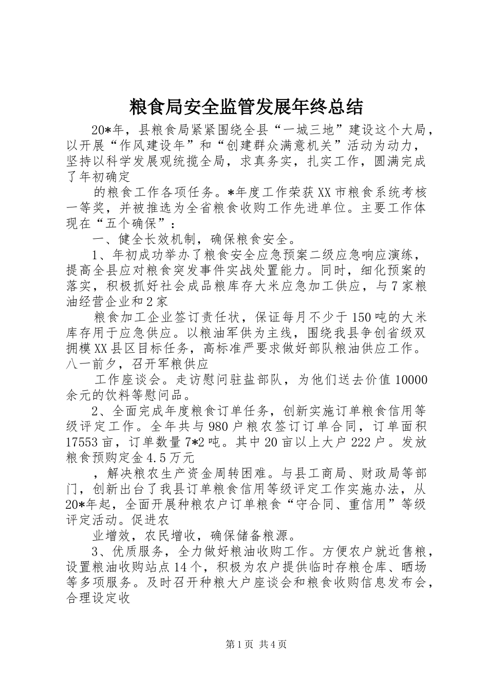 粮食局安全监管发展年终总结_第1页