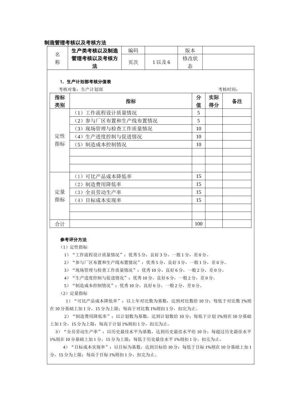 制造管理考核以及考核方法_第1页