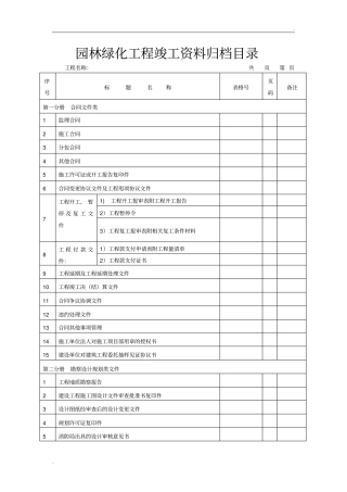 园林绿化工程竣工资料归档目录大全