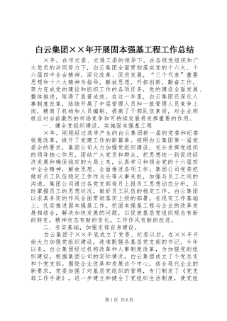白云集团××年开展固本强基工程工作总结