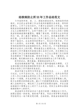 结核病防止所XX年工作总结范文