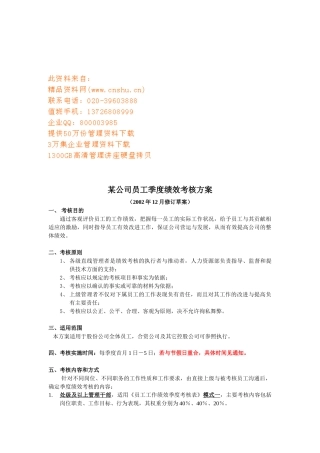 员工季度绩效考核方案