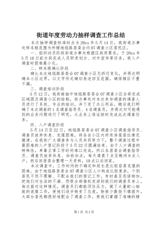 街道年度劳动力抽样调查工作总结