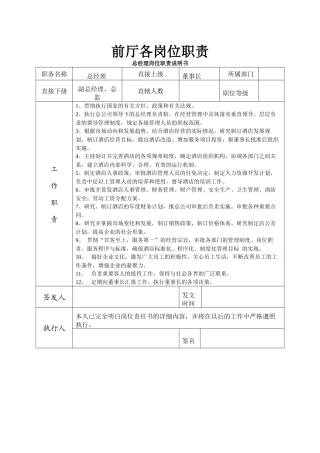 前厅各岗位职责
