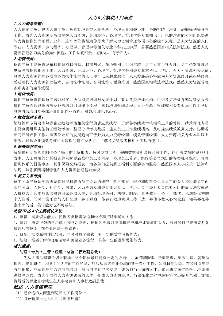 人力资源各模块职责说明_第1页