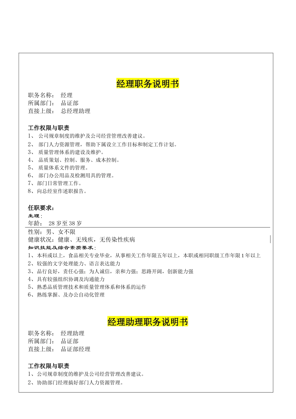 品证部职务说明书_第3页