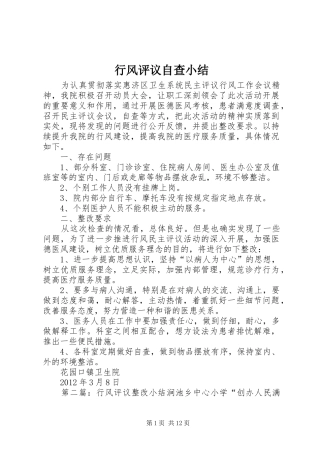 行风评议自查小结