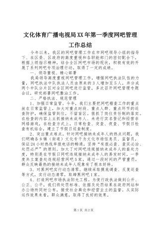 文化体育广播电视局第一季度网吧管理工作总结