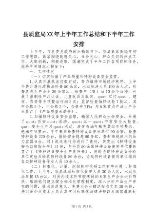 县质监局上半年工作总结和下半年工作安排