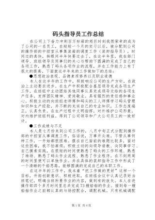码头指导员工作总结