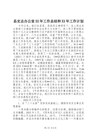 县史志办公室工作总结和工作计划