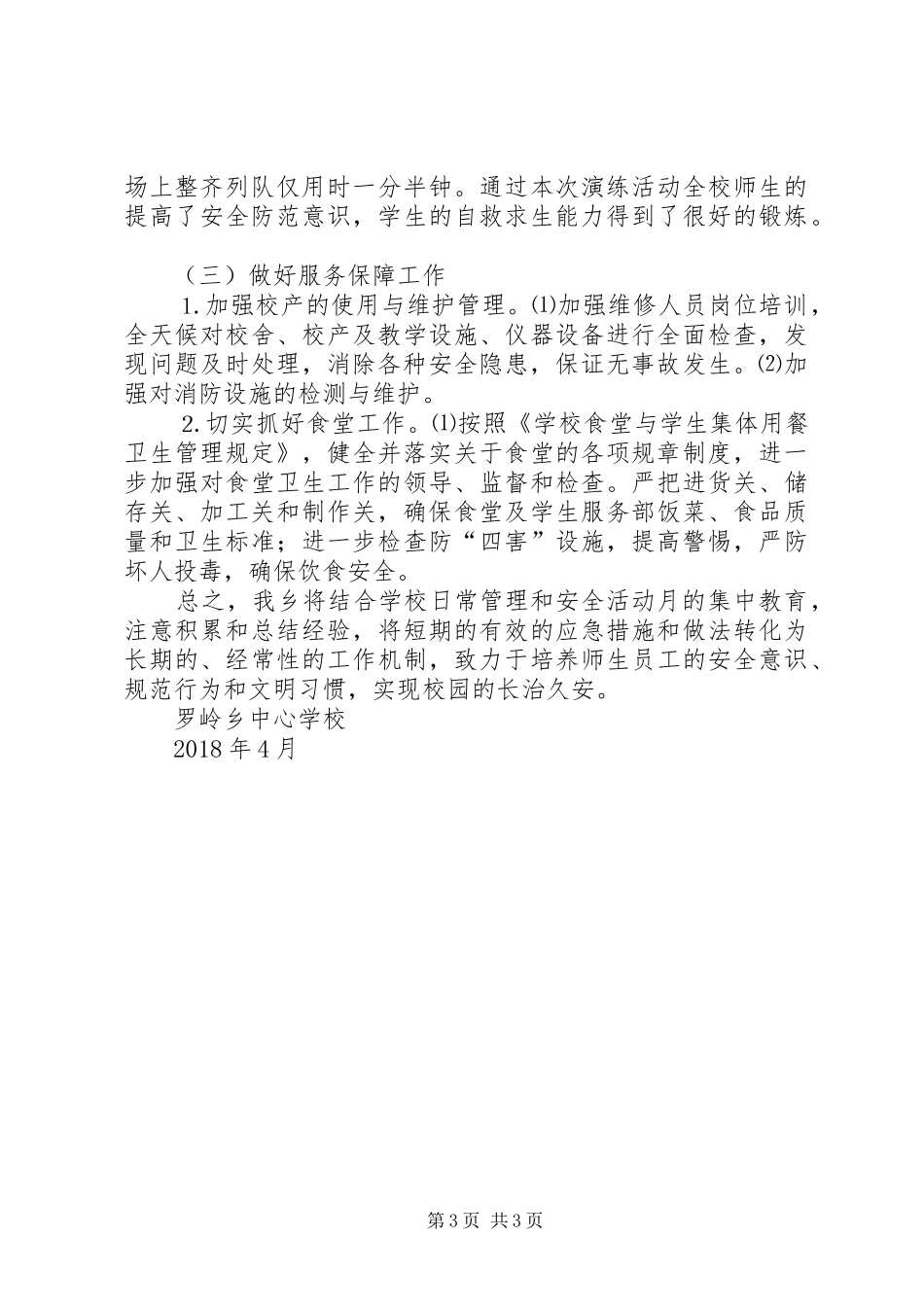 罗岭乡中心小学安全月活动总结_第3页