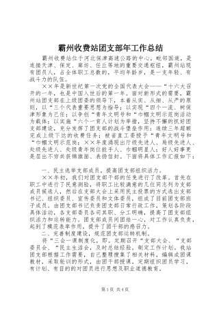 霸州收费站团支部年工作总结