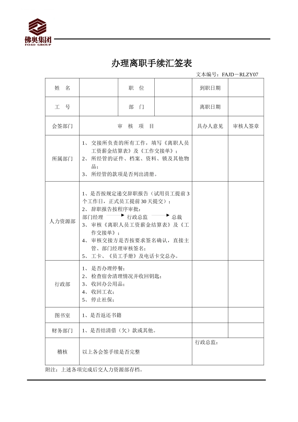 人力资源-RLZY07办理离职手续汇签表_第1页