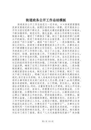 街道政务公开工作总结模板