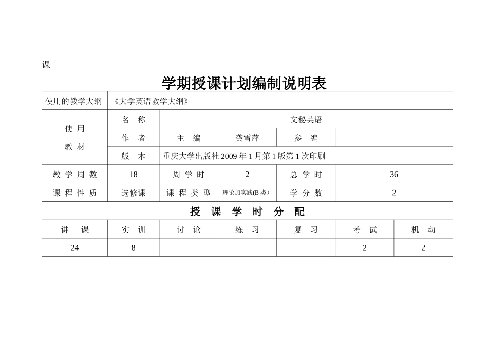 吴迪XXXX年春文秘英语授课计划(08级)7_第3页
