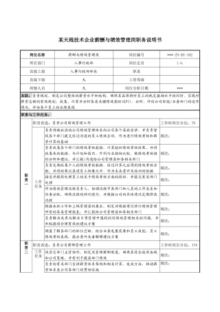 天线技术企业薪酬与绩效管理岗职务说明书