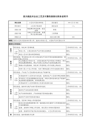 天线技术企业工艺及可靠性部部长职务说明书