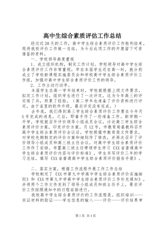 高中生综合素质评估工作总结