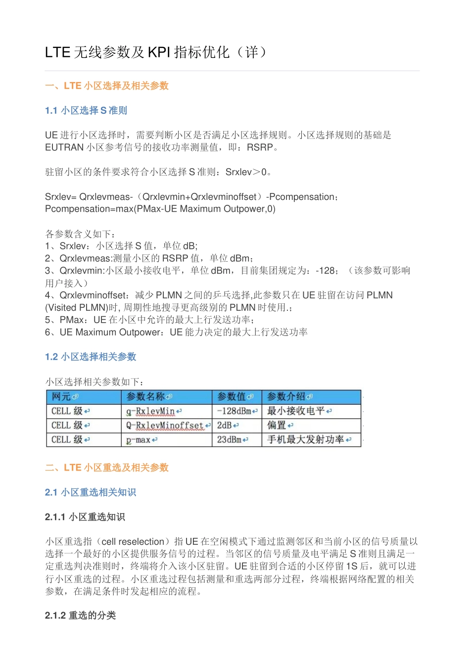 人力资源-LTE网络无线参数及KPI指标优化(详)_第1页