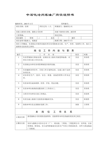 中石化沧州炼油厂岗位说明