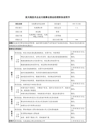 天线事业部总经理职务说明