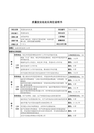 中船重工研究所质量技安处处长岗位说明书