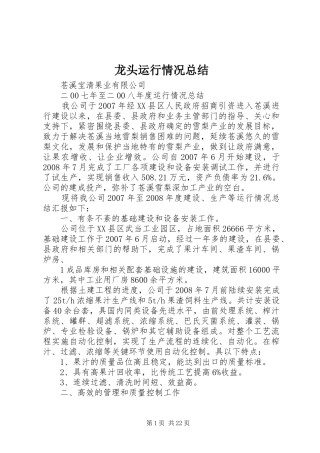 龙头运行情况总结
