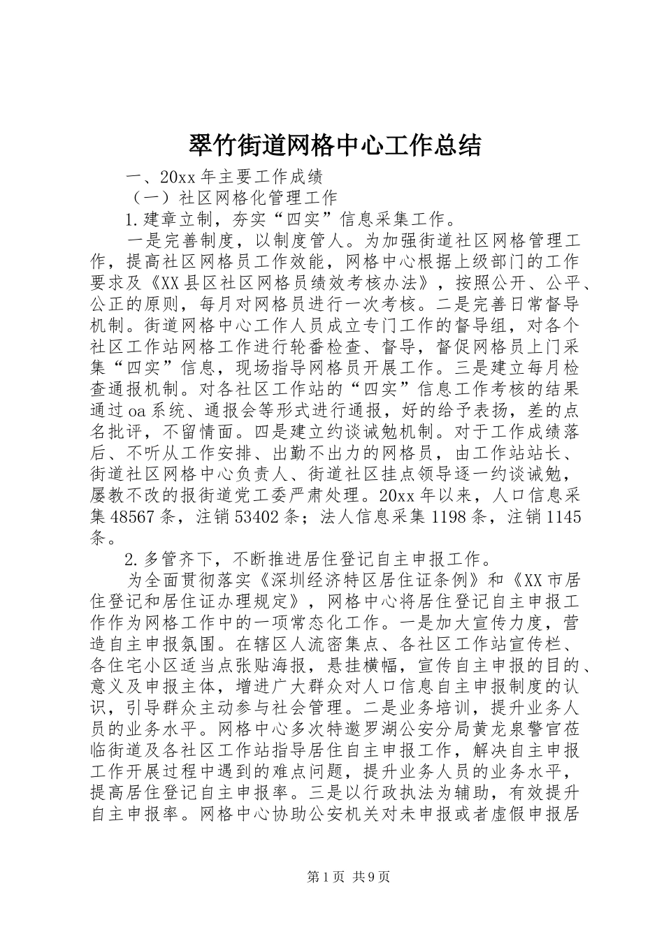 翠竹街道网格中心工作总结_第1页